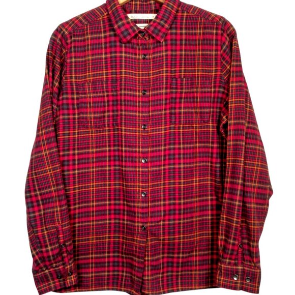 Woolrich Pemberton Flannel Shirt Women Large Oink Blue Gold Plaid Cabincore Work - Picture 1 of 12